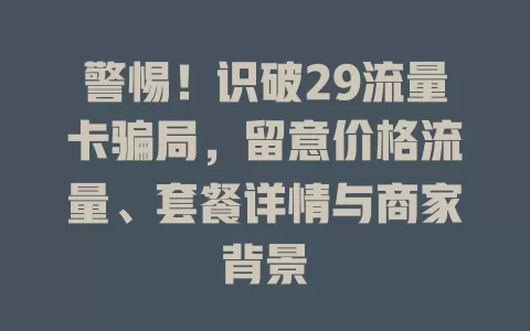 警惕！识破29流量卡骗局，留意价格流量、套餐详情与商家背景
