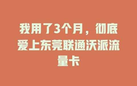 我用了3个月，彻底爱上东莞联通沃派流量卡