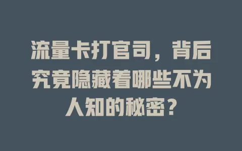 流量卡打官司，背后究竟隐藏着哪些不为人知的秘密？