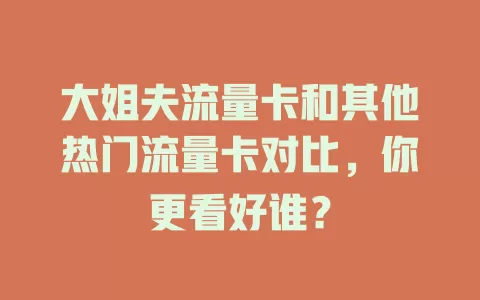 大姐夫流量卡和其他热门流量卡对比，你更看好谁？