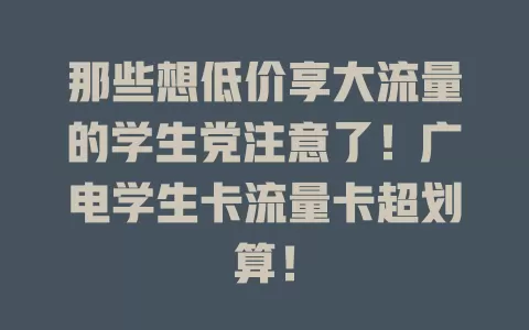 那些想低价享大流量的学生党注意了！广电学生卡流量卡超划算！