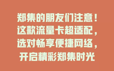 郑集的朋友们注意！这款流量卡超适配，选对畅享便捷网络，开启精彩郑集时光