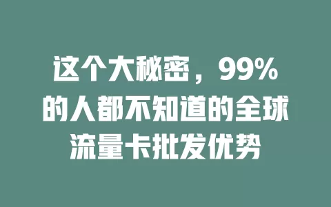 这个大秘密，99%的人都不知道的全球流量卡批发优势