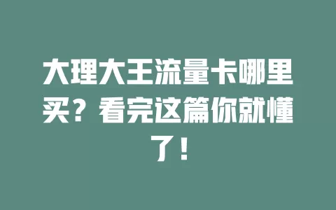 大理大王流量卡哪里买？看完这篇你就懂了！