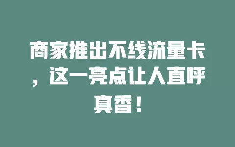 商家推出不线流量卡，这一亮点让人直呼真香！