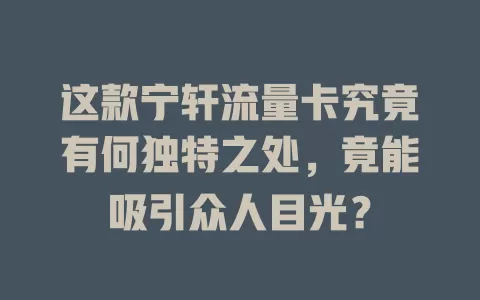 这款宁轩流量卡究竟有何独特之处，竟能吸引众人目光？