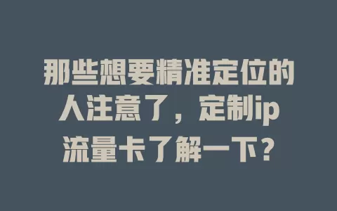 那些想要精准定位的人注意了，定制ip流量卡了解一下？