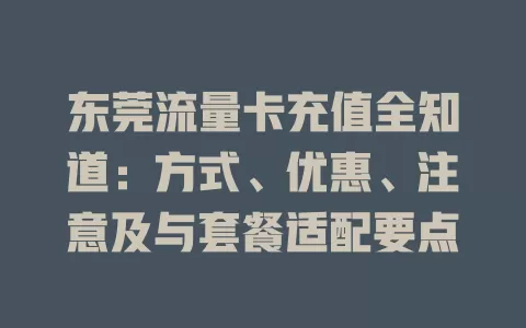 东莞流量卡充值全知道：方式、优惠、注意及与套餐适配要点
