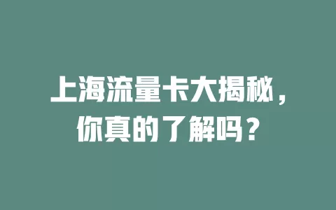 上海流量卡大揭秘，你真的了解吗？