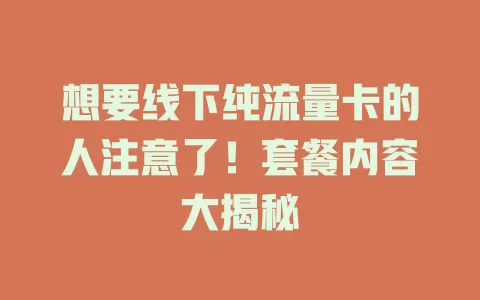 想要线下纯流量卡的人注意了！套餐内容大揭秘