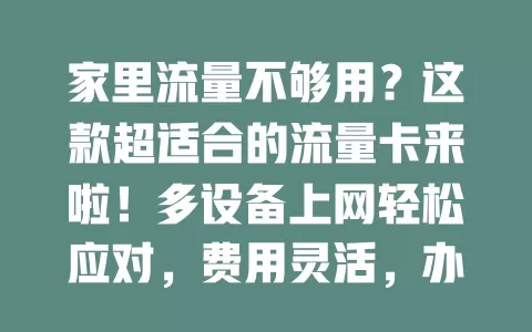 家里流量不够用？这款超适合的流量卡来啦！多设备上网轻松应对，费用灵活，办理便捷，让家庭网络超顺畅，尽享数字化乐趣