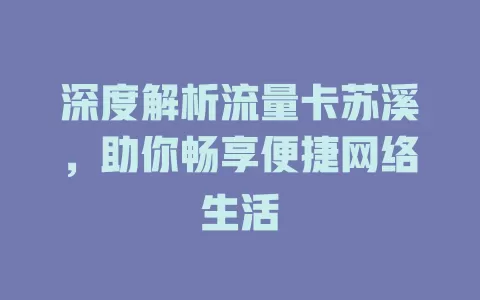 深度解析流量卡苏溪，助你畅享便捷网络生活