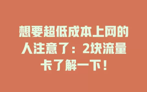 想要超低成本上网的人注意了：2块流量卡了解一下！