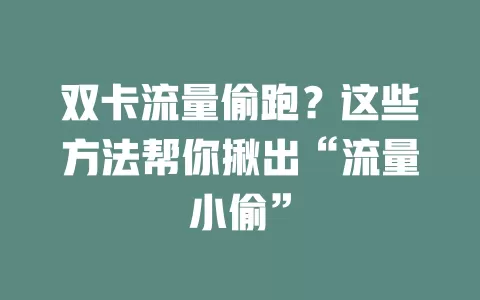 双卡流量偷跑？这些方法帮你揪出“流量小偷”