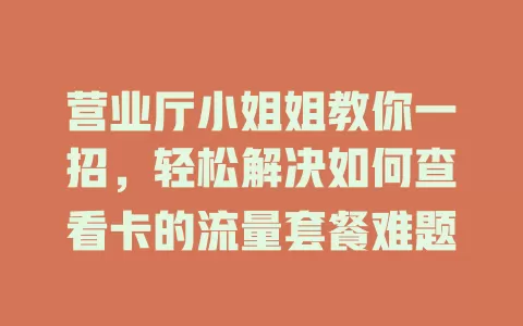 营业厅小姐姐教你一招，轻松解决如何查看卡的流量套餐难题