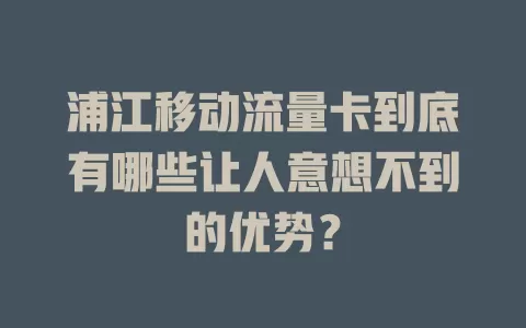 浦江移动流量卡到底有哪些让人意想不到的优势？