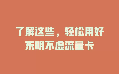 了解这些，轻松用好东明不虚流量卡