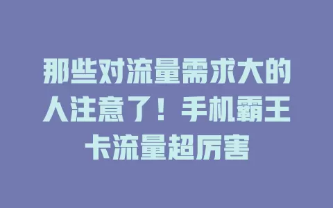 那些对流量需求大的人注意了！手机霸王卡流量超厉害