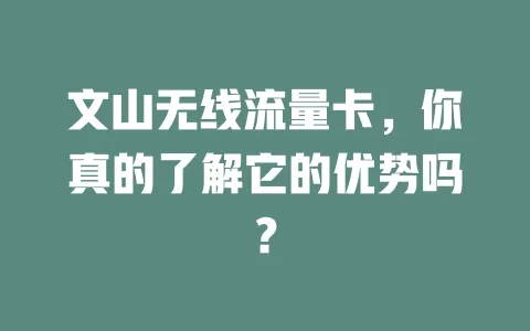 文山无线流量卡，你真的了解它的优势吗？