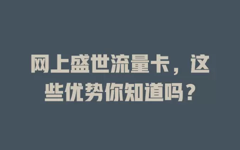 网上盛世流量卡，这些优势你知道吗？