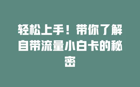 轻松上手！带你了解自带流量小白卡的秘密