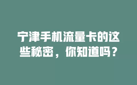 宁津手机流量卡的这些秘密，你知道吗？