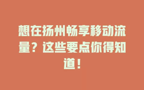 想在扬州畅享移动流量？这些要点你得知道！