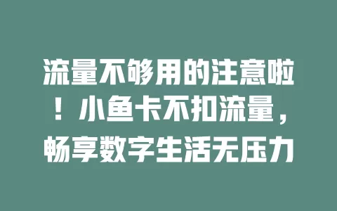 流量不够用的注意啦！小鱼卡不扣流量，畅享数字生活无压力