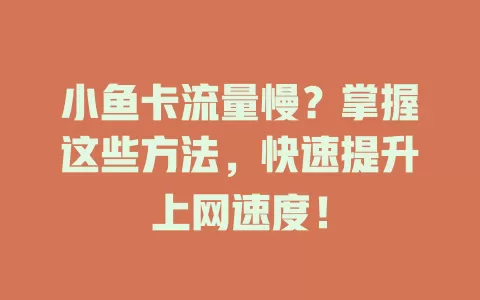 小鱼卡流量慢？掌握这些方法，快速提升上网速度！