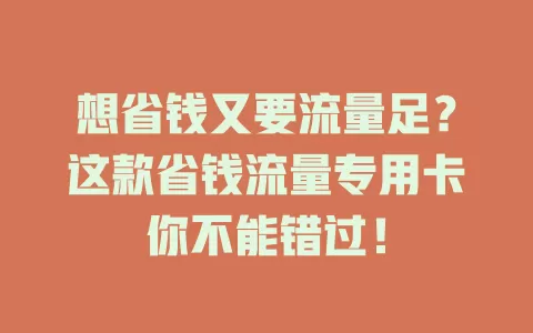 想省钱又要流量足？这款省钱流量专用卡你不能错过！