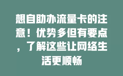 想自助办流量卡的注意！优势多但有要点，了解这些让网络生活更顺畅