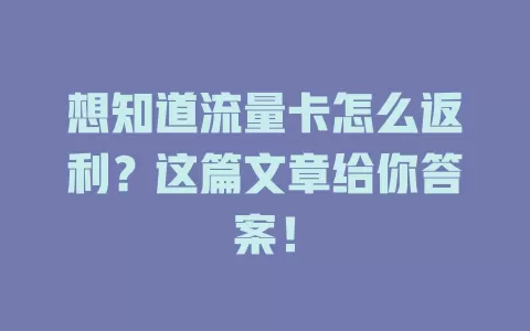 想知道流量卡怎么返利？这篇文章给你答案！