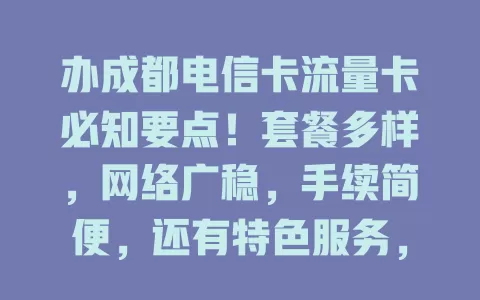 办成都电信卡流量卡必知要点！套餐多样，网络广稳，手续简便，还有特色服务，按需选套餐开启畅快上网之旅
