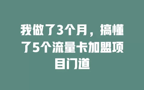 我做了3个月，搞懂了5个流量卡加盟项目门道