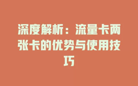 深度解析：流量卡两张卡的优势与使用技巧