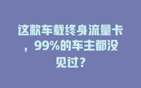 这款车载终身流量卡，99%的车主都没见过？