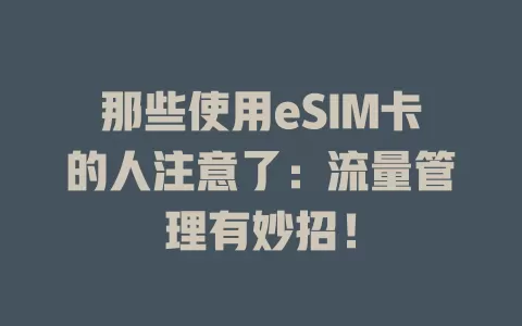 那些使用eSIM卡的人注意了：流量管理有妙招！