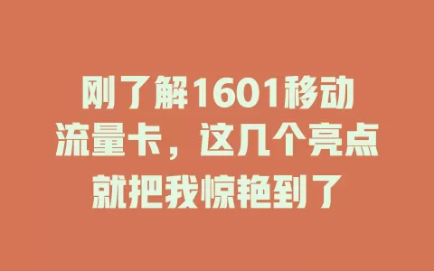 刚了解1601移动流量卡，这几个亮点就把我惊艳到了