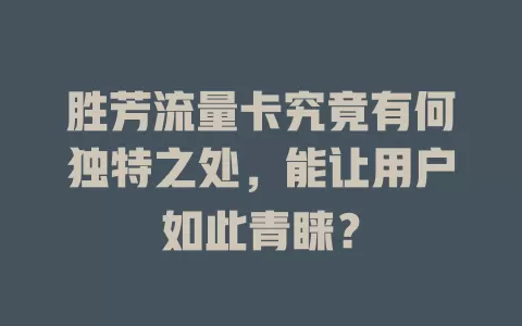 胜芳流量卡究竟有何独特之处，能让用户如此青睐？