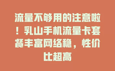流量不够用的注意啦！乳山手机流量卡套餐丰富网络稳，性价比超高