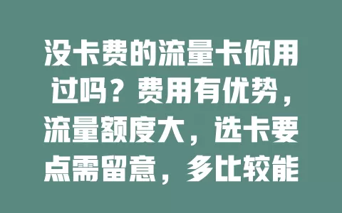 没卡费的流量卡你用过吗？费用有优势，流量额度大，选卡要点需留意，多比较能畅享便捷上网