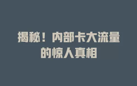 揭秘！内部卡大流量的惊人真相