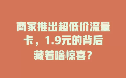 商家推出超低价流量卡，1.9元的背后藏着啥惊喜？