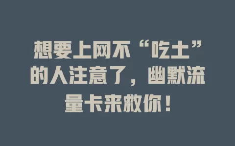 想要上网不“吃土”的人注意了，幽默流量卡来救你！