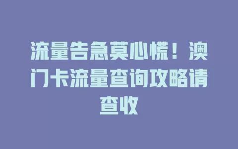 流量告急莫心慌！澳门卡流量查询攻略请查收