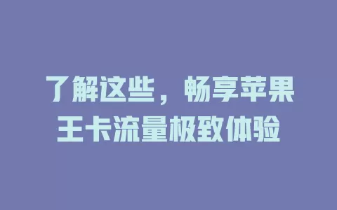 了解这些，畅享苹果王卡流量极致体验