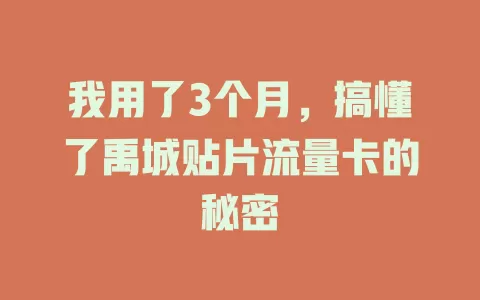 我用了3个月，搞懂了禹城贴片流量卡的秘密