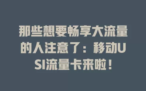 那些想要畅享大流量的人注意了：移动USI流量卡来啦！