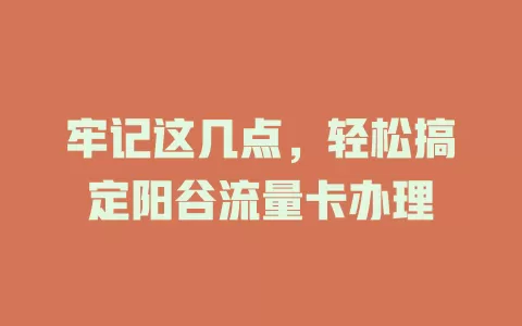 牢记这几点，轻松搞定阳谷流量卡办理