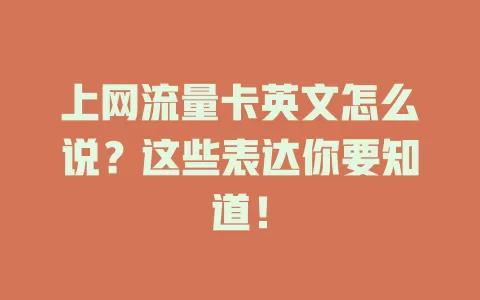 上网流量卡英文怎么说？这些表达你要知道！